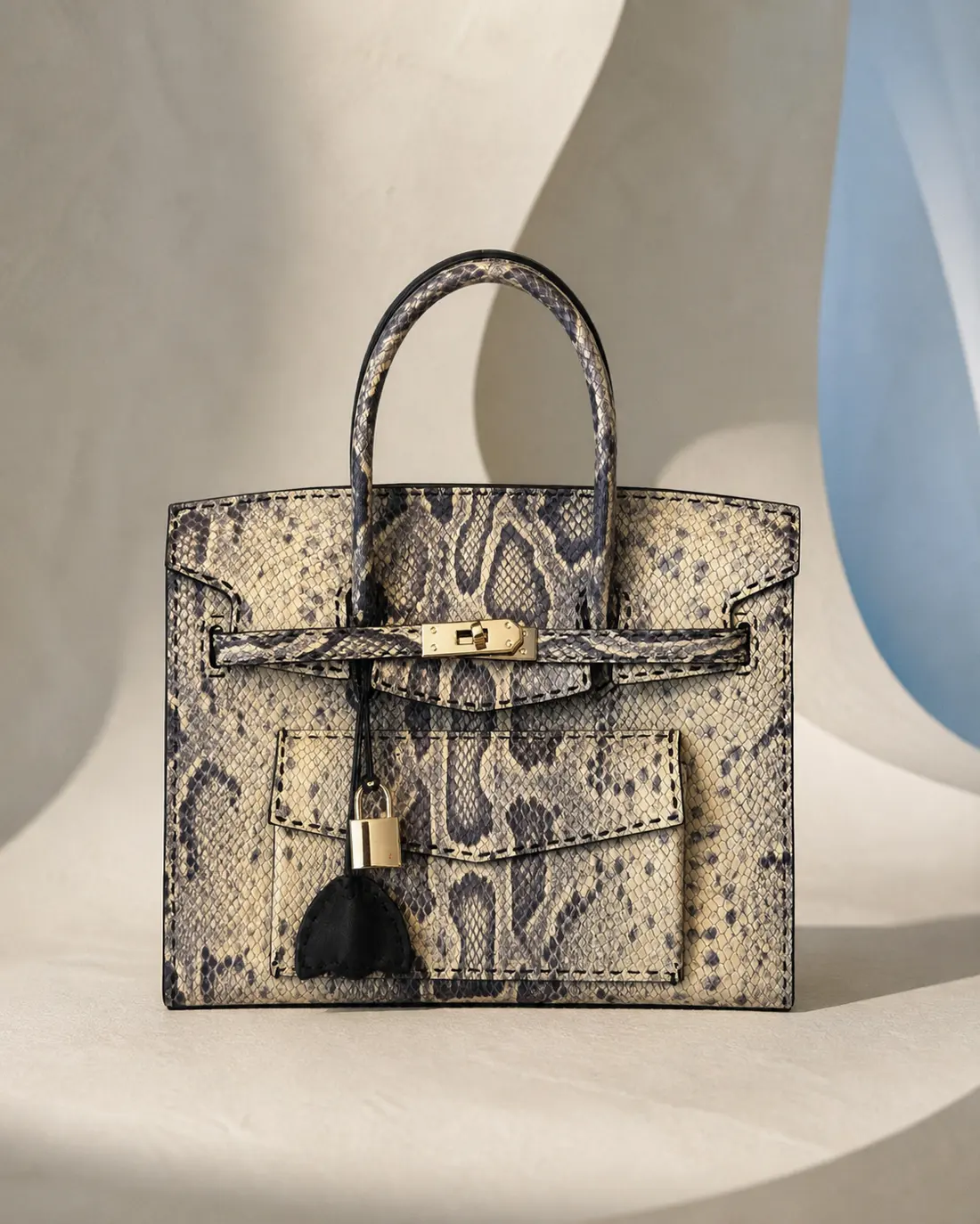 Borsa a mano Glamour Groove OSA in vitello stampa pitone con lucchetto e dettagli oro