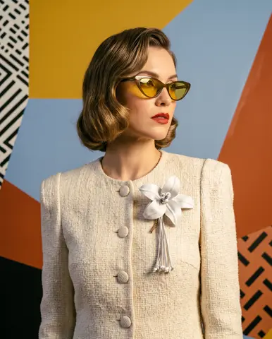 Fiore bianco in pelle OSA su giacca in tweed